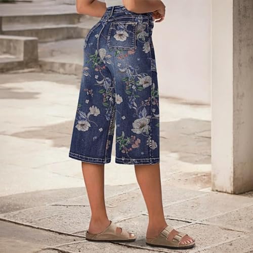 Floral Capri Jeans for Women High Waisted Wide Leg Denim Capris Lightweight Loose Fit Casual Palazzo Denim Pants3