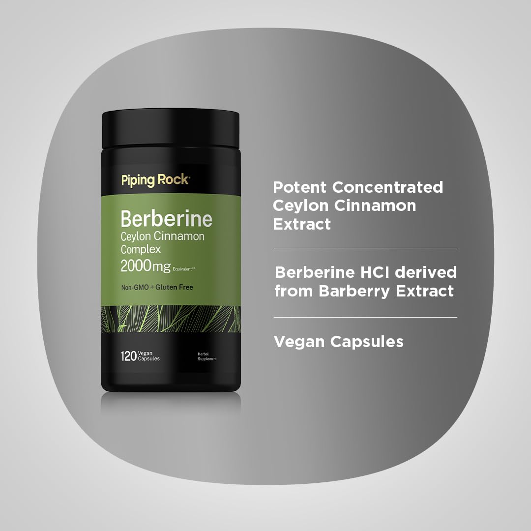 Piping Rock Berberine HCI Ceylon Cinnamon Complex | 120 Capsules — Amazon image 4