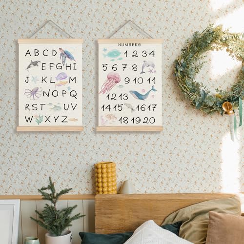 Supwhd Ocean Nursery Decor, Alphabet Numbers Ocean Animals Poster Hanger Frame, Sea Animals ABC 123 Educational Wall Decor for Nursery Kids Room Playroom Classroom Homeschool, 12x16 Set of 2 by Supwhd - Used condition - Image 2
