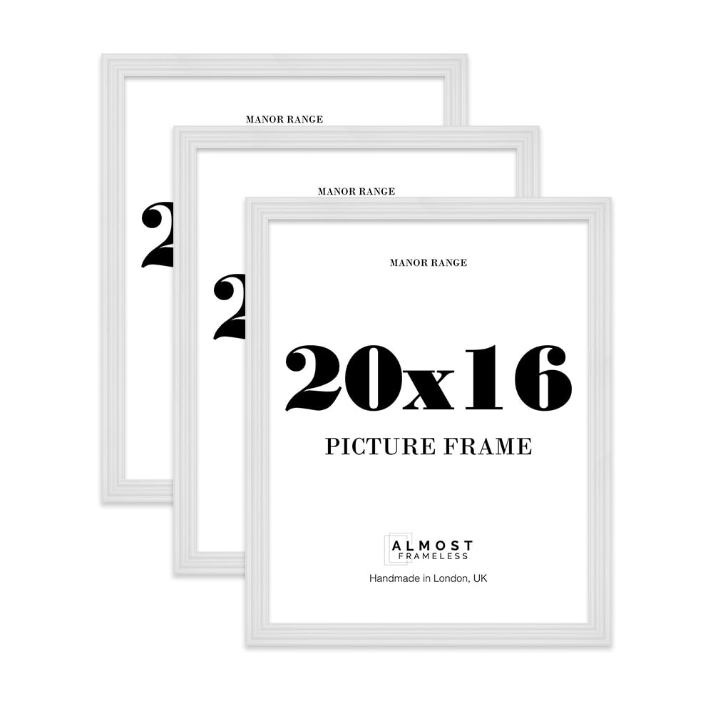20x16 Picture Frame, Display 20x16 Pictures (50.8 x 40.6cm) - Ice White Bold 42mm Edge Classic Interior Design Décor - 3 Pack