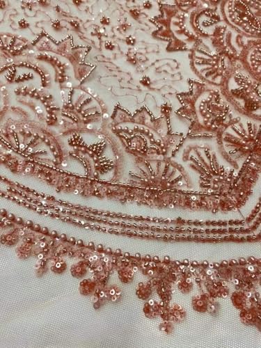 Tissu dentelle 3D fleurs romantiques perles pour mariage