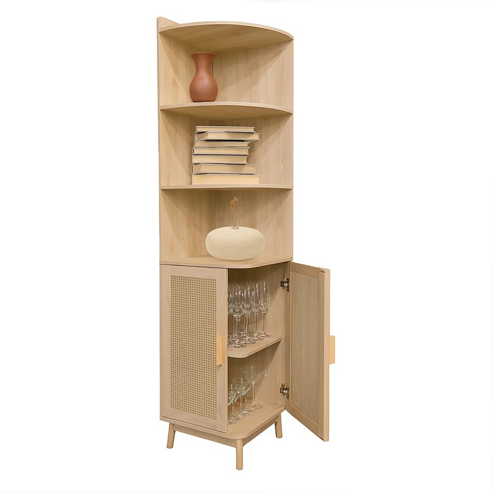 Box and beyond – Mueble esquinero – 40 x 40 x 172 cm – Madera, cannage – Almacenamiento – Salón, dormitorio, oficina, estilo bohemio y vintage