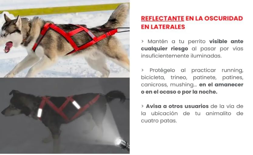 Total Anti-Zieh-Geschirr für Sport mit Hund, Laufen, Canicross, Schlitten, Mushing, Fahrrad, Roller... (L, Rot)