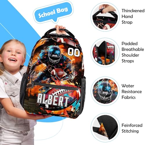 Back to School Personalized Backpacks for Boys Backpack and Lunch Box Set Gifts for Son Football Customized Kids Backpack Custom Backpacks Shoulders with Name Casual Daypack School Bags4