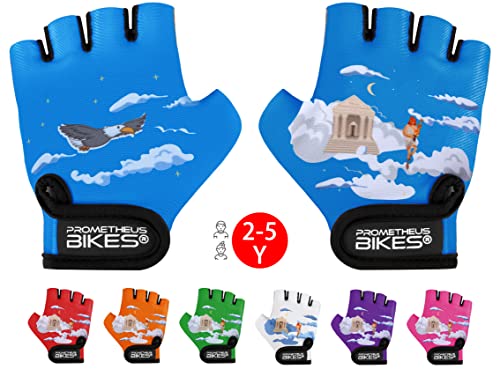 Prometheus Fahrradhandschuhe Kinder 2 3 4 5 Jahre | Fingerlos mit Pad für Jungen und Mädchen Fahrrad Handschuhe Gr. S in Blau Edition 2023 Cover