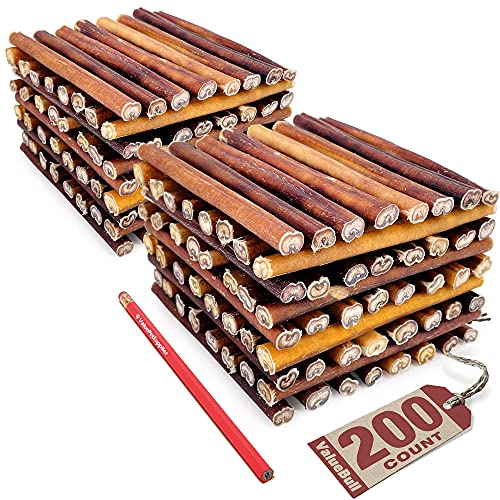 ValueBull Bully Sticks for Dogs, Medium 6 Inch, 200 Count - All Natural Dog Treats, 100% Beef Pizzles, Single Ingredient Rawhide Alternative