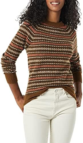 Amazon Essentials Women's Soft-Touch Crewneck Novelty Sweater, Dark Chestnut Brown Heather Geo Print, X-Large