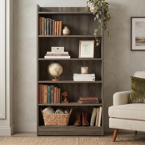 Image of Apex 5-Tier Bookshelf & Display Rack, Modern Open Storage Organizer for Living Room, Office & Library, 62.5x23.5x130cm (Dark Oak)
