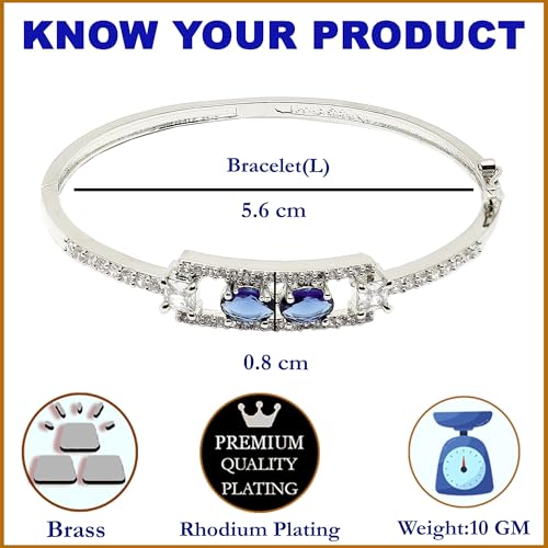 Image of ZENEME Rhodium-Plated Oval Shape American Diamond Studded Handmade Kada Bracelet For Girls and Women