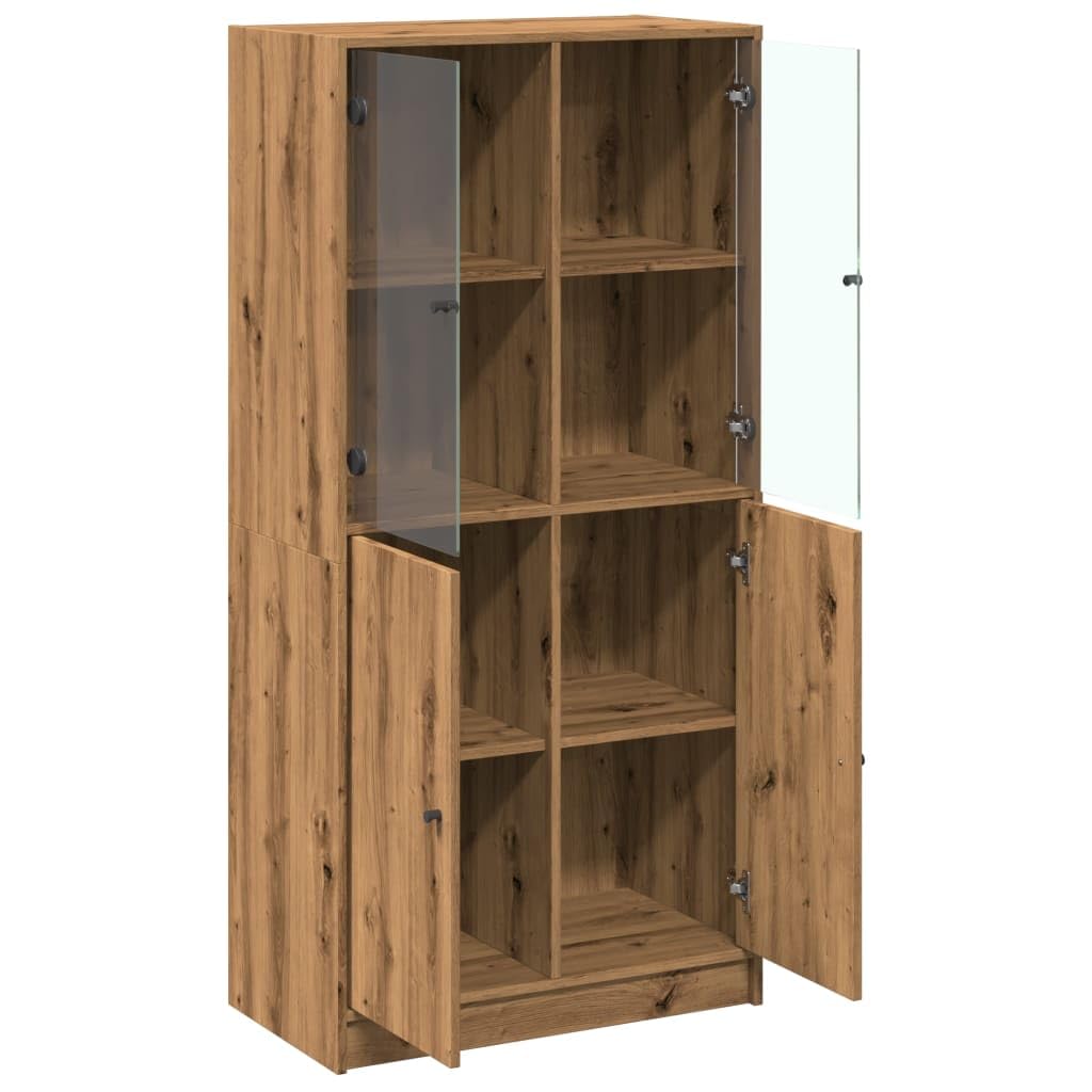 Homgoday Armario alto con puertas, armario multiusos para salón, roble Artisan, 68 x 37 x 142 cm, material de madera