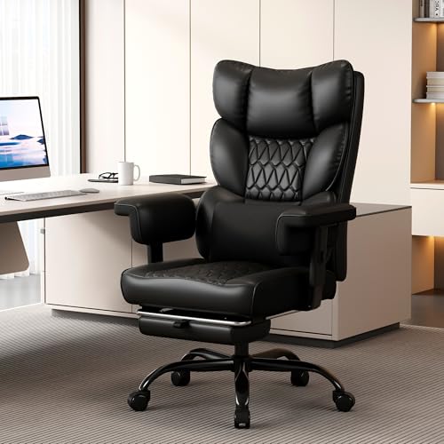 Image of Misolant Big and Tall Office Chair with Footrest, High Back Executive Desk Chair with Adjustable Lift Armrest, 155Recline，Lumbar Support Pillow, Faux Leather Gaming Chairs for Home or Office Black