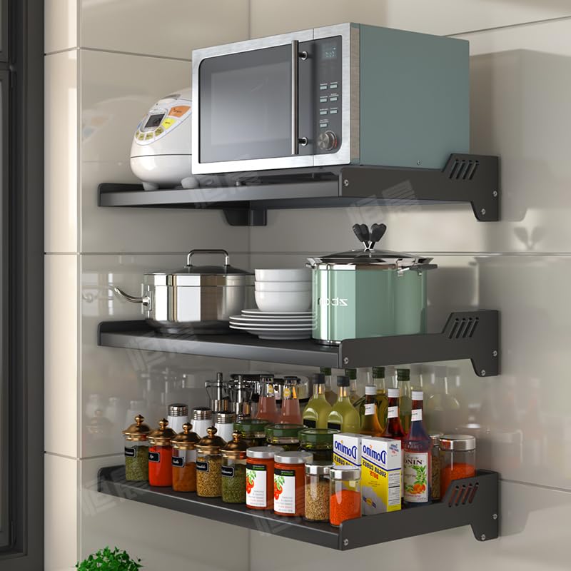 Image of OrganizeMee Extra Large for Big Microwave Oven Microwave Wall Mount Stand Rack Shelf Metal Stand Kitchen Organizer,Racks and Shelves 15-38 LTR,Size: 60 CM Wide 55 cm Deep (Extra Large)