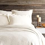 Pine Cone Hill Boyfriend Ivory Matelasse Coverlet, Twin Size, Ivory Solid Pattern