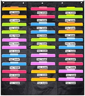 IGNPION 30 Pockets Hanging File Organizer Over Door Storage Pocket Chart Cascading Wall Organizer Hanging Literature Magazine Paper Holder wth 5 Hooks for Home Office School