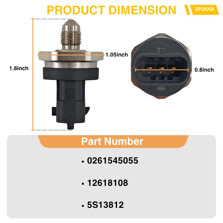 0261545055 12618108 5S13812 Fuel Injection Rail Pressure Sensor for Buick Enclave 2012-2017 Regal 2011-2013 Verano 2013-2016 Chevrolet Traverse 2012-2017 GMC Acadia Acadia Limited