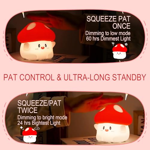 mushroom night light cute hug mushroom decor lamp led squishy soft silicone night lamp dimmable rechargeable portable touch nightlight for kids sleep nursery room cute christmas gifts