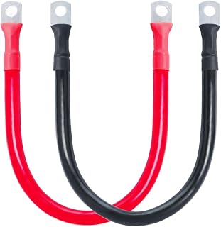 ECO-WORTHY 2AWG Tinned Copper Battery Cables 12 Inch Set with 5/16" Lugs - Positive Negative for RV Solar Car Truck Inverter