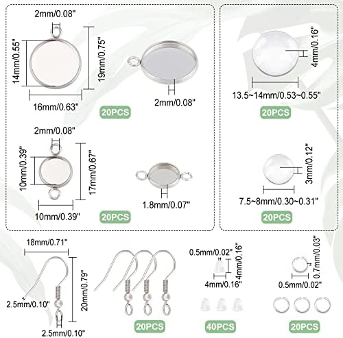 DICOSMETIC 160Pcs Stainless Steel DIY Round Cabochon Earring Making Kit Earring Hooks/Cabochon Connector Settings/Jump Rings/Glass Cabochons for Earrings Jewelry Making