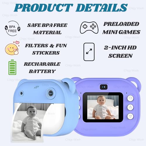 Image of Instant Print Camera for Kids | 1080P HD Digital Video Camera with Built-in Printer Includes 2 Print Rolls, Fun Learning Toy for Kids | Print Photos & Record Videos