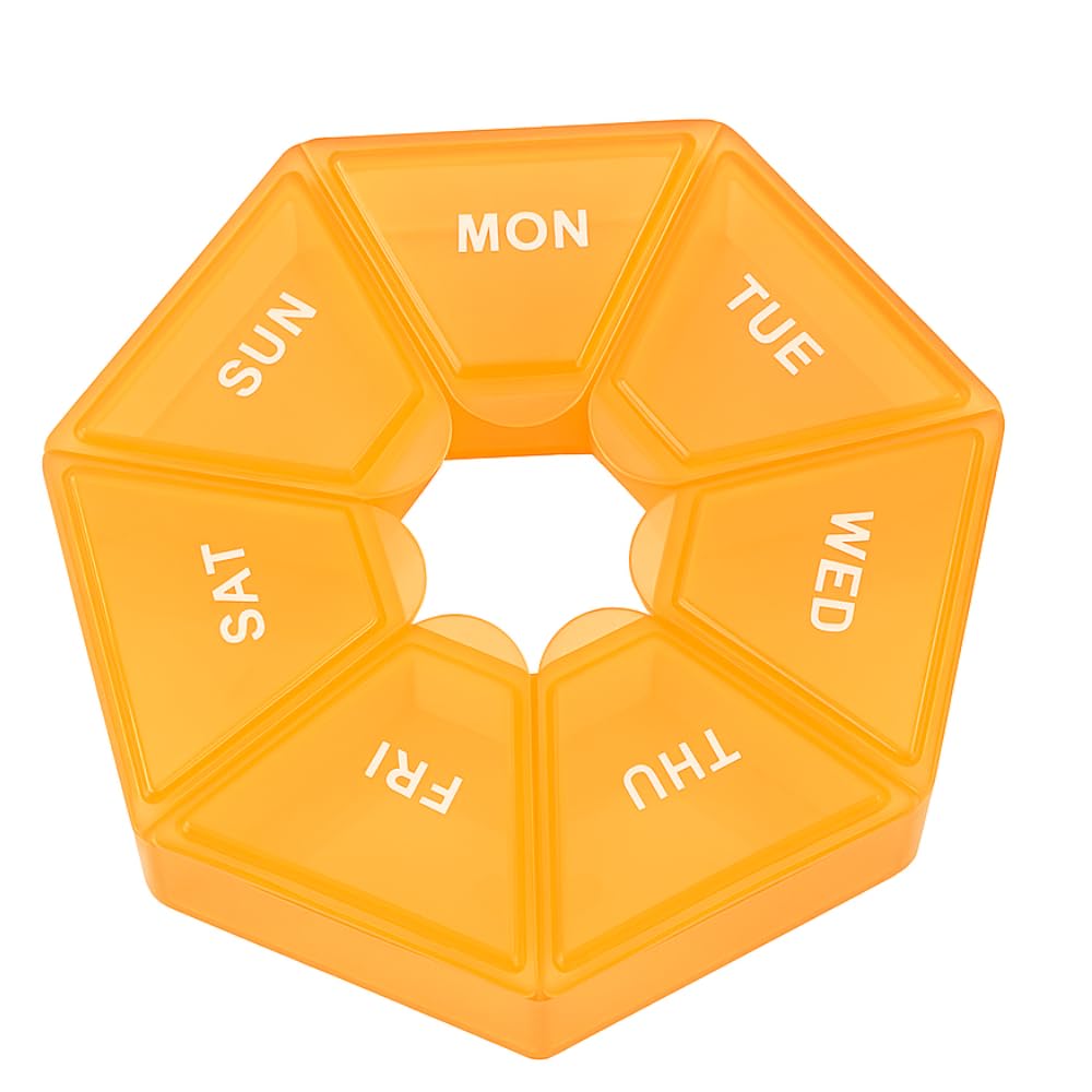 Bright Orange Pill Organizer, Small Pill Case, Weekly Medicine Pill Organizer 1 Time a Day, Pill Container, Pill Holder Daily