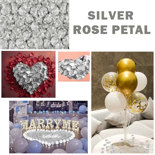 Image of 300PCS Fake Rose Petals for Romantic Night Romantic Festive Atmosphere Creation for Marriage Proposa Wedding Valentine's Day Decoration Party Activities (Silver)