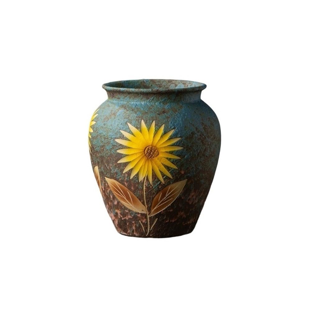 Ef2pRc8kF Flowerpot 23 * 25.5cm Jingdezhen Handmade Flower Pot Carved Sunflower Pattern Ceramic Coarse Pottery Breathable Retro Plant