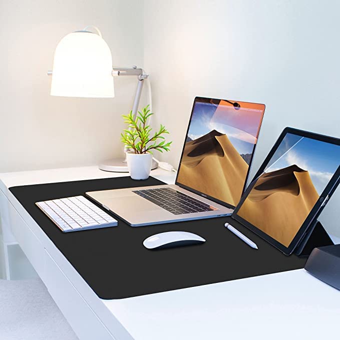 Image of Aropana Vegan Leather Desk Mat | Large Reversible Mouse Pad & Computer Table Protector | Dual-Side Waterproof Extended Laptop Pad with Edge-Stitched Design (90x45CM, Black and Red)