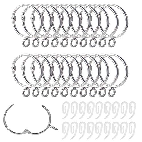 Curtain Rings and Hooks, 20pcs 32mm Internal Diameter Silver Metal & with Curtain Hooks, Loose Leaf Ring - Easy to Open/Close, Rail for Hanging Rings Curtains and Pole rail (Silver) Curtain Rings and Hooks, 20pcs 32mm Internal Diameter Silver Metal & with Curtain Hooks, Loose Leaf Ring - Easy to Open/Close, Rail for Hanging Rings Curtains and Pole rail (Silver)