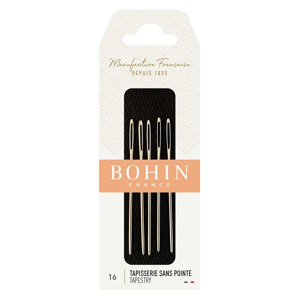 BOHIN France Tapestry Needles Set - Nickel-Plated, Blunt Point Needles for Embroidering and Sewing Projects, Steel, No.16-5 Needles