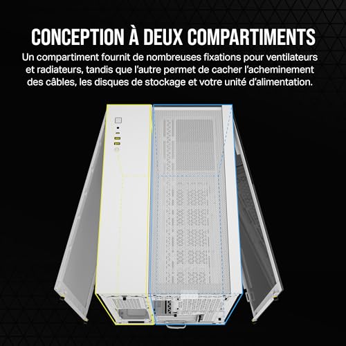 CORSAIR 2500X Boîtier Petit Tour mATX à Double Chambre – Verre Trempé Panoramique - Connexion Inversée Compatible Avec la Carte Mère – Pas de Ventilateurs Inclus – Blanc