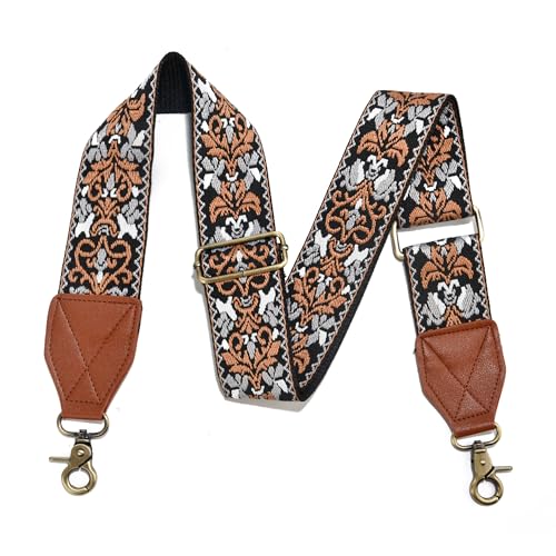 Image of LEMEDE Purse Strap,2 inch Leather End Shoulder Strap Adjustable Replacement,Retro Jacquard Multi-pattern Crossbody Bag Straps