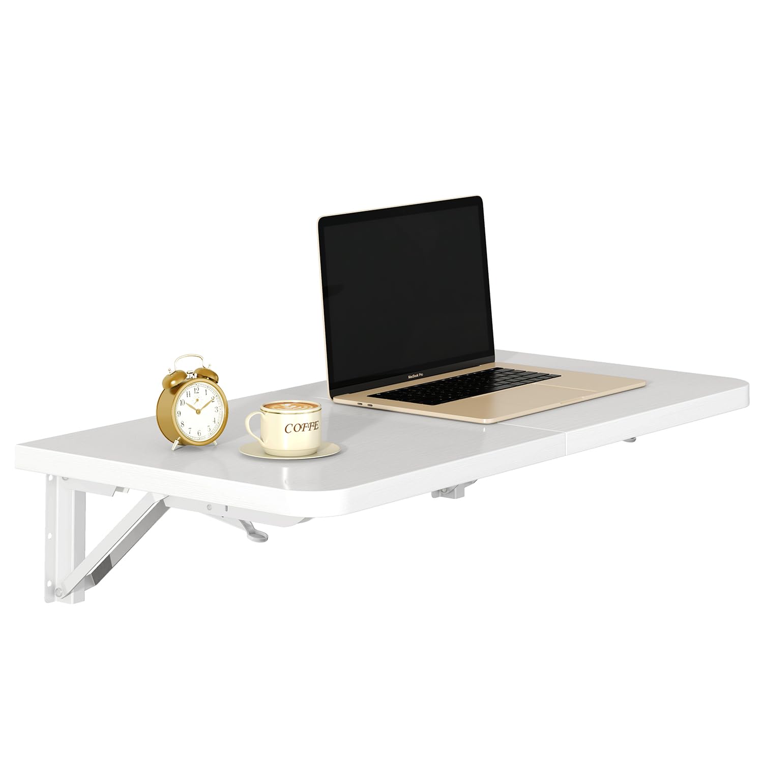 IBUYKE Wall Mounted Folding Table, Floating Wall Desk for Small Spaces, Fold Down Laundry Shelf with Heavy-Duty Brackets, Wall table for Home Office/Bar/Kitchen/Dining, White TVT005W