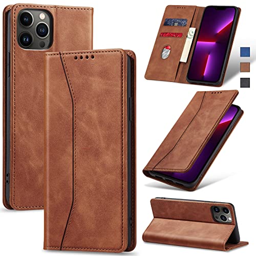 Image of Jasonyu Flip Wallet Case for iPhone 13 Pro Max,Brown