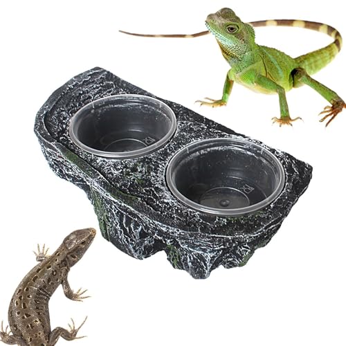 Samuliy Cuenco de agua para reptiles | Comedero desmontable para reptiles con ventosas, cuencos de terrario flexibles, resistentes y para lagarto, dragón barbudo, tortuga, rana
