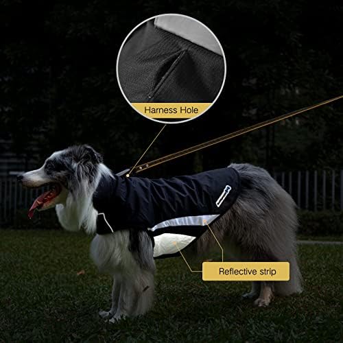 Buddypuppy Płaszcz dla psa zimowy, kurtka dla psa, wodoszczelna, ciepły polar, obszyty dla średnich dużych psów z otworem na naczynia i paskami odblaskowymi (5XL)