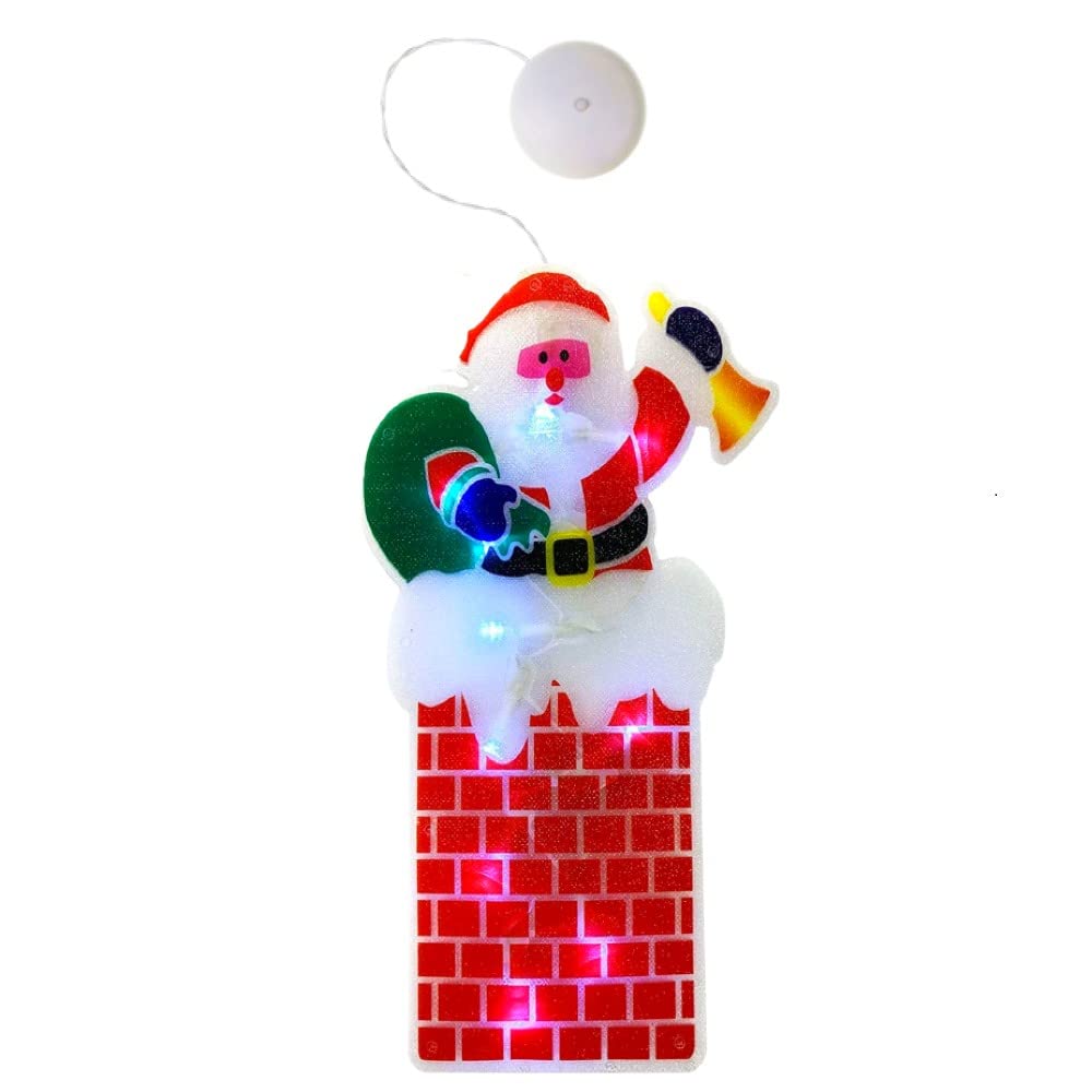 Retaaj White Christmas Window Led Silhouette Lights Small Large Double Sided Stickers Indoor Outdoor Hanging Display Festive Xmas Decoration (10 Led Santa Chimney)