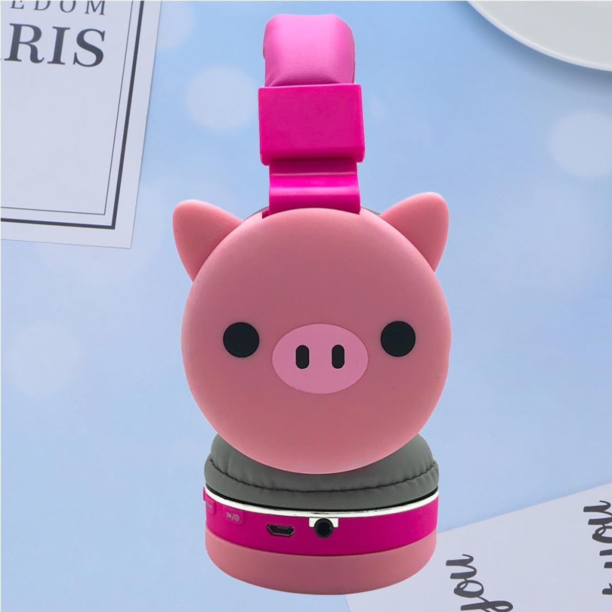 Cuffie Wireless da Testa Cartoon Animal, Cuffie Wireless Pieghevoli Rosa in Abs, Spugna e Silicone, 360 Mah, per Ragazze, Casa e Giochi