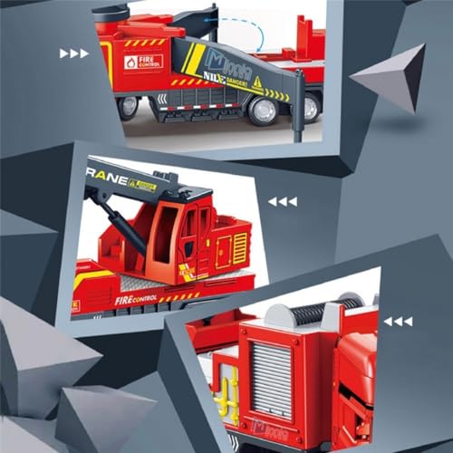 Image of Excavator and Military Tank, Manual Push Power Large Transport Trailer Vehicles Truck Toys Alloy Diecast Truck Set Toy Best Birthday Gift for Kids (Fire Resque Truck Set)