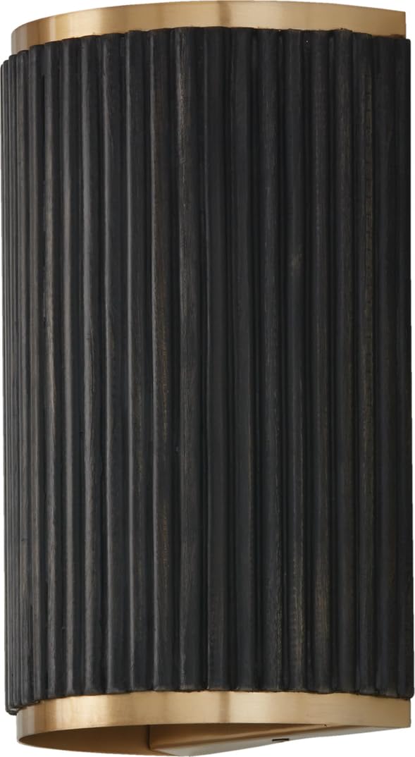 Capital Lighting 650721KR Donovan Mid-century Modern Artisan Luxe Fluted Mango Wood Wall Sconce Light, 2-Light 120 Total Watts, 12" H x 8" W, Black Stain and Matte Brass
