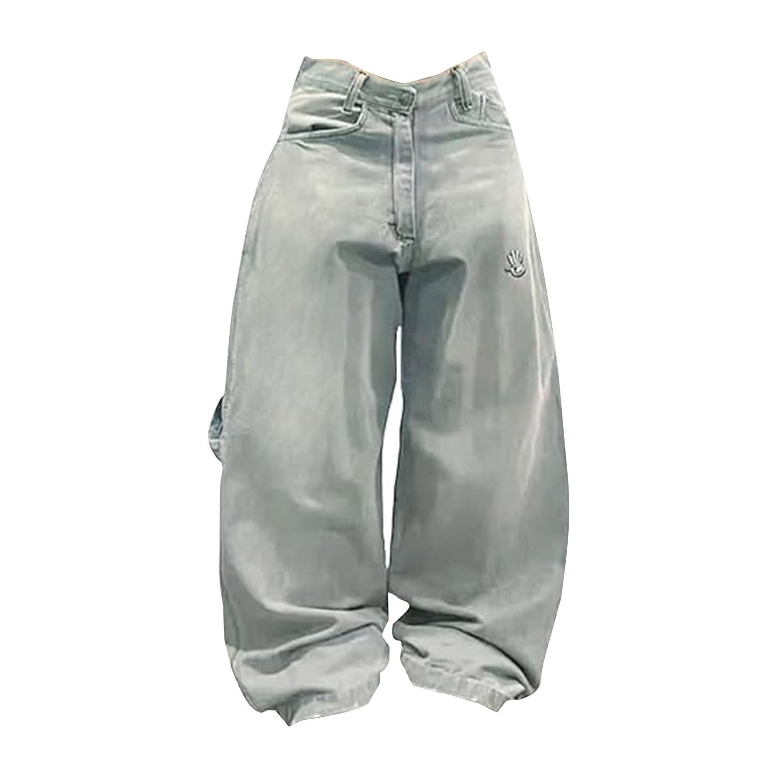 Herren Baggy Jeans Y2K Vintage Bedruckt Denim Hosen Men Hip Hop Streetwear Teenager Jungen Straight Leg Skateboard Pants