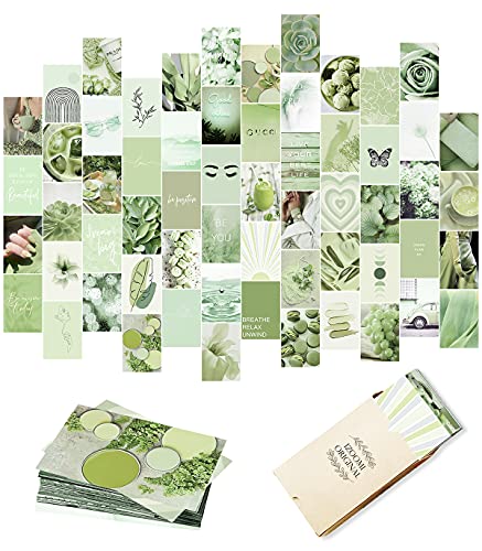Sage Green Wall Collage Kit Aesthetic Pictures, Aesthetic Room Decor, Bedroom Decor for Teen Girls, Wall Collage Kit, Photo Wall, Aesthetic Posters, Collage Kit, Green Wall Decor (60 PCS, 4x6 inch)