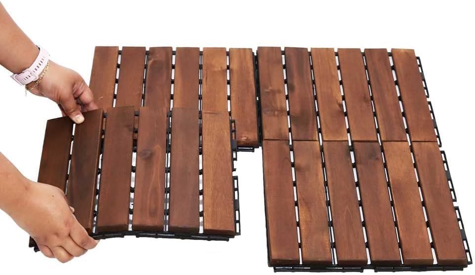 Yatai Decor Pack of 10 Wooden Decking Tiles - Hardwood Wood Flooring Deck - Patio Flooring Decking Outdoor - Floor Tiles Interlocking Wood - Balcony Flooring Tiles Roof Terrace - 31cmรโ31cmรโ3cm