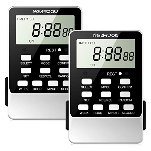 [2 Pack] Outlet Timer, NEARPOW Dual Digital Light Timer with 2 Independently-Controlled Outlets, 18 ON/Off Programs, 24-Hour and 7-Day Programmable,Indoor Electrical Timer Switch, 3 Prong, 15A/1800W