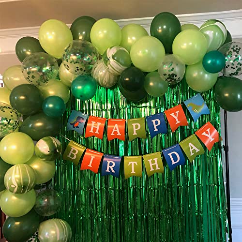 Image of 60 Pack Green Latex Balloons, 12 Inch Matte White Dark Emerald Green Light Lime Green Confetti Helium Balloons, Assorted Green White Balloons for Jungle Dinosaur Birthday Baby Shower Party Decorations