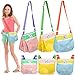 Noamus 3 Pack Mesh Bag for Holding Beach Shell, Multi-Color Sand Toys Storage Tote Bags, Sea Shell Collecting Bag with Adjustable Carrying Straps and Zipper for Swimming Gifts (3 Styles)