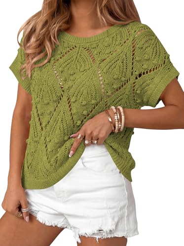 Image of Cakulo Womens Summer Crochet Boho Crop Tops Short Sleeve Lightweight Knit Sweater 2026 Beach Vacation Cruise Resort Wear