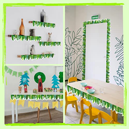 Image of 60 Feet Bulletin Board Borders, Scalloped Rolled Border Trim with Tropical Leaves Patterns for School, Classroom & Offices