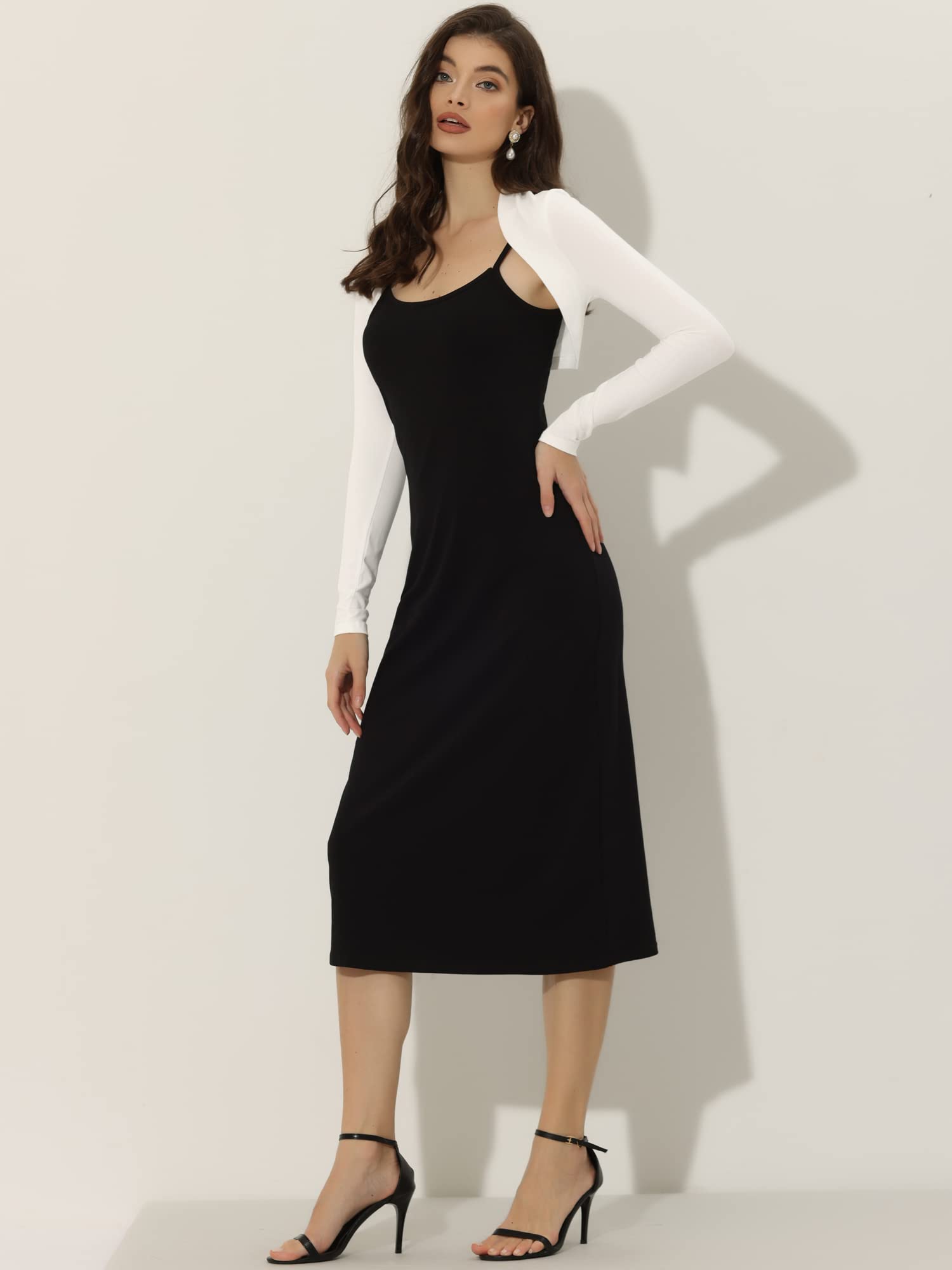 Allegra K Coprispalle da donna in cotone bolero elegante tinta unita manica lunga