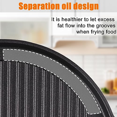 CUKOR Cast iron Grill Griddle, Grill Pan for Indoor Cooking, Stove Top Griddle for Grilling on gas grill, Round Grill Griddle for Induction Cooktop