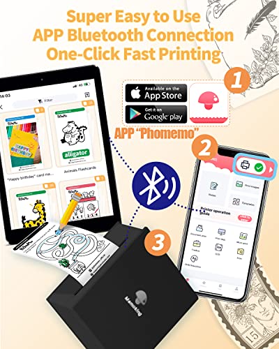 M02 Sticker Printer Machine - 2" Mini Photo Printer With 3 Roll Sticker Paper Green/Purple/Orange - Thermal Mini Printer For Pad&Phone, Hd Sticker Maker Machine Printer For Diy,Memo,List,Photo, Black #TOP2